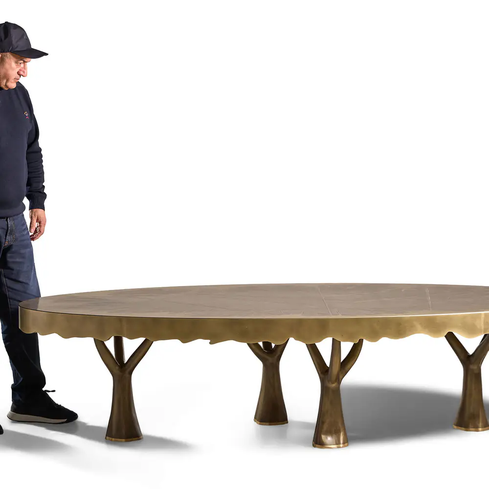 Arbor Canopy Brass Oval Dining Table
