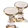 Stacked Geometry Round Side Table – Brass & White