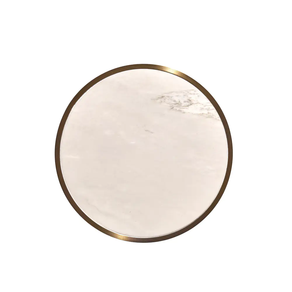 Stacked Geometry Round Side Table – Brass & White