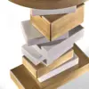 Stacked Geometry Round Side Table – Brass & White
