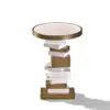 Stacked Geometry Round Side Table – Brass & White