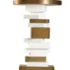 Stacked Geometry Round Side Table – Brass & White