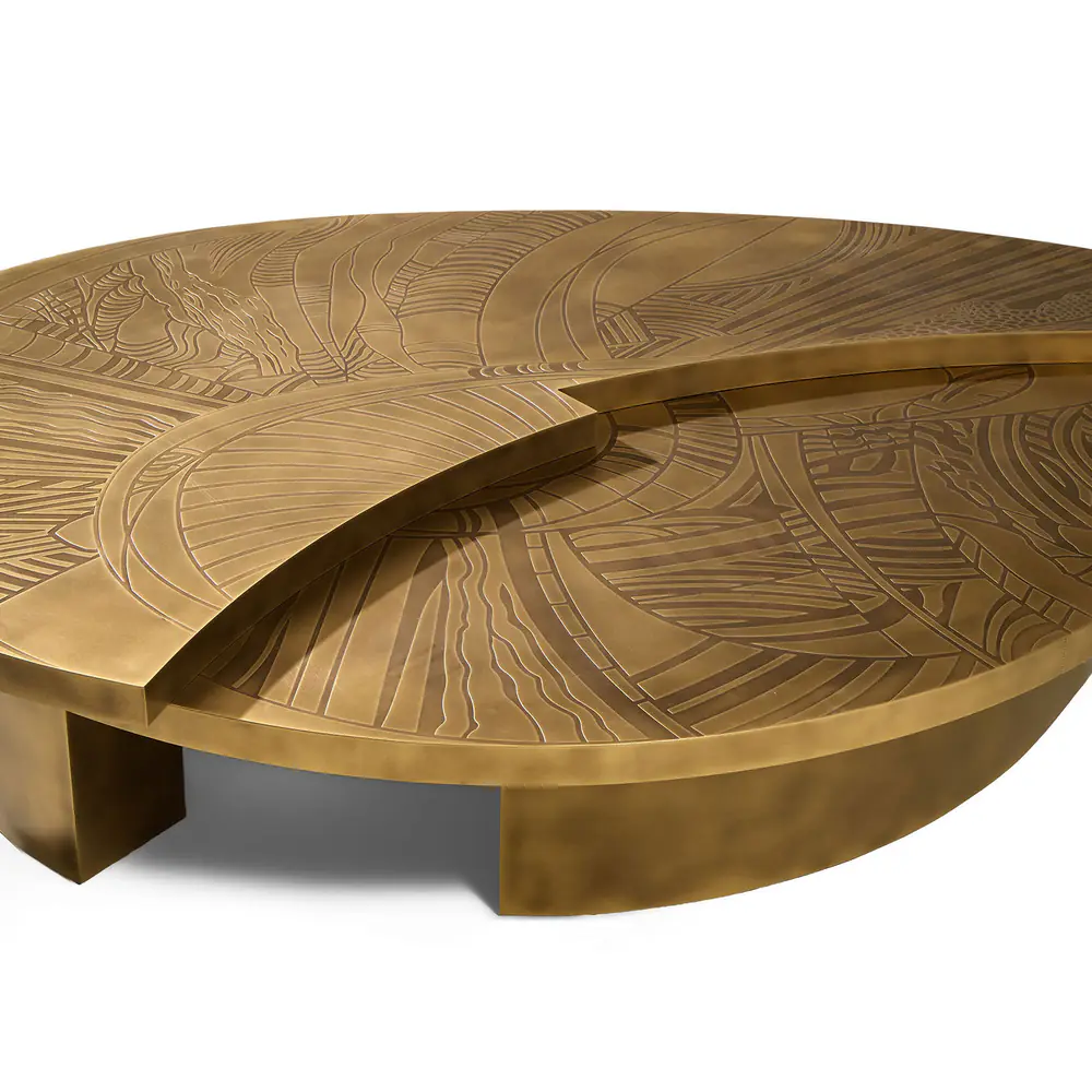 Solstice Etched Brass Round Coffee Table