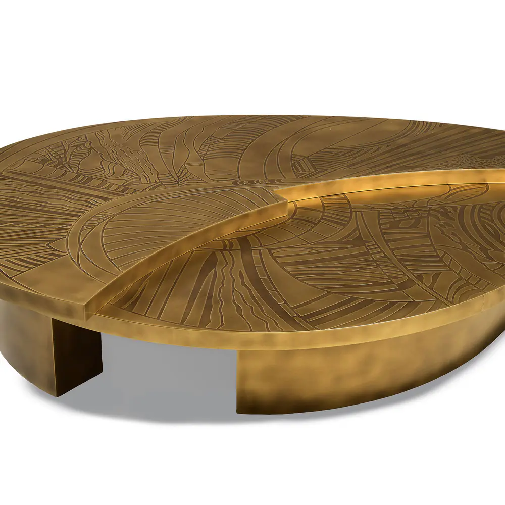 Solstice Etched Brass Round Coffee Table