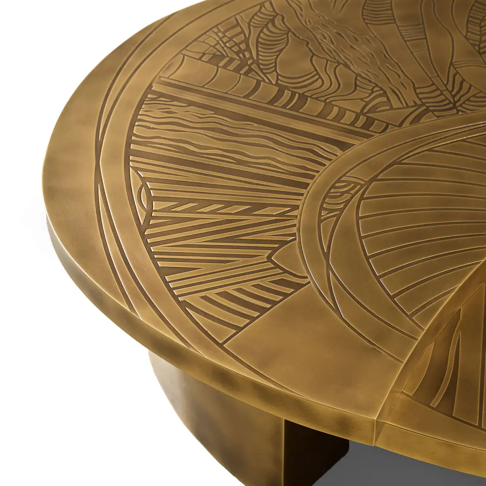 Solstice Etched Brass Round Coffee Table