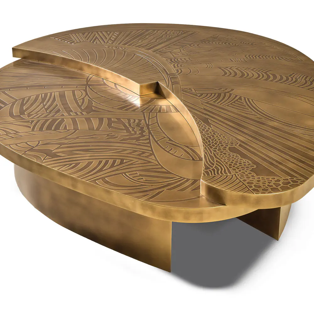Solstice Etched Brass Round Coffee Table