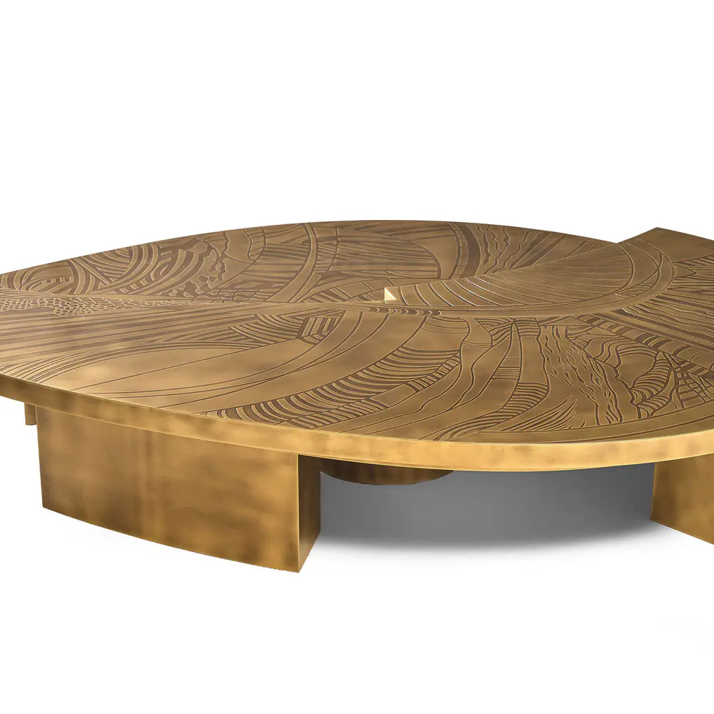 Solstice Etched Brass Round Coffee Table