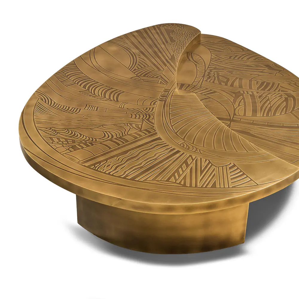 Solstice Etched Brass Round Coffee Table