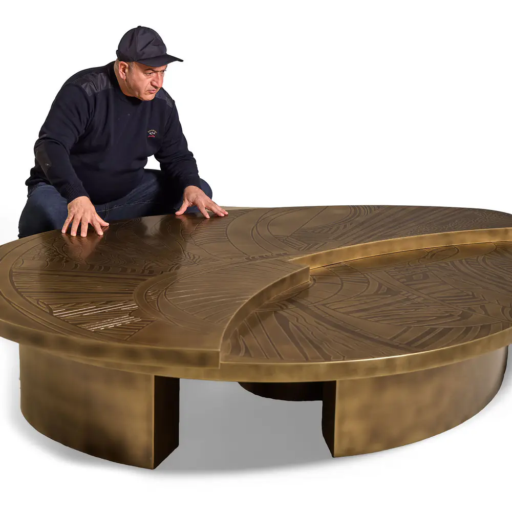 Solstice Etched Brass Round Coffee Table